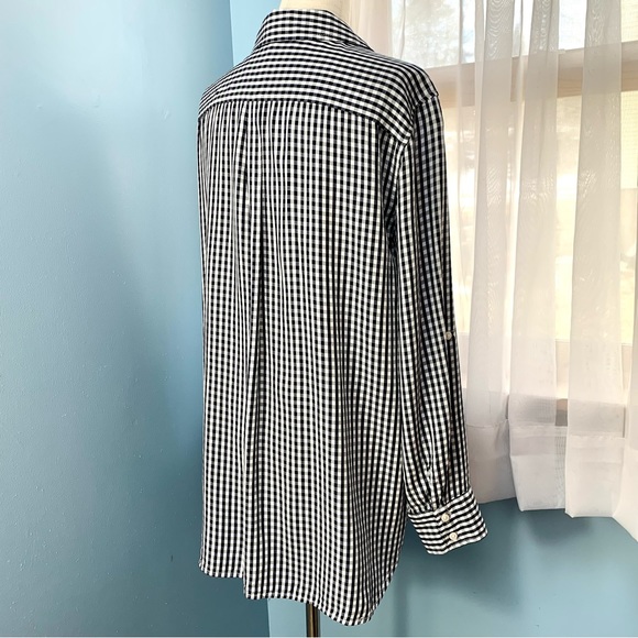 Cremieux Black and White Gingham Button Down Blouse - Picture 5 of 8